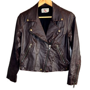 Current Elliott The Soho Biker Jacket Womens XS Brown Faux Leather Fall Coat
